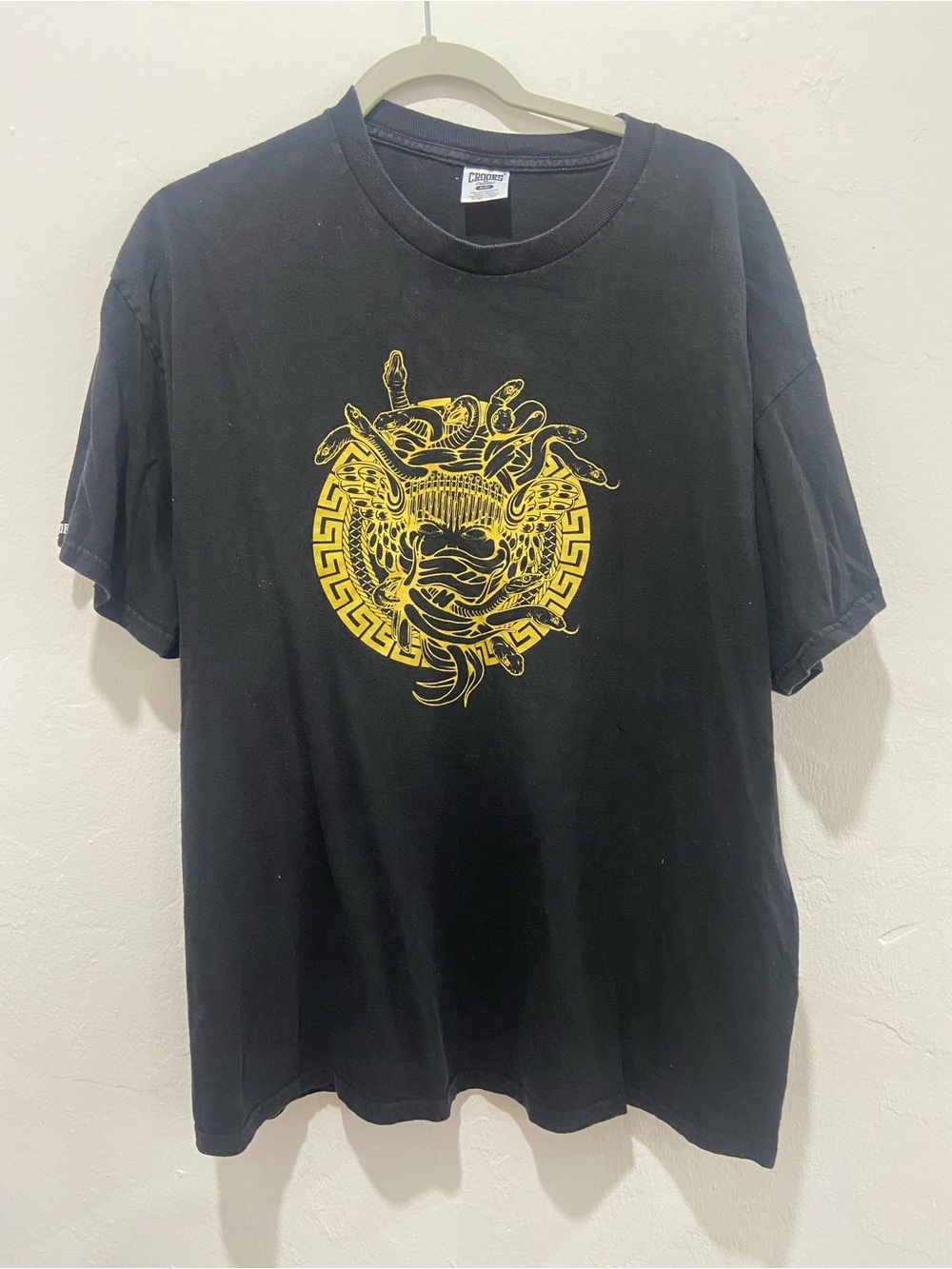 Crooks & Castles Black T-Shirt with Yellow Medusa Graphic